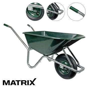 Matrix Schubkarre 100l 250kg Luftrad Kunststoffwanne grün Rahmen verzinkt  