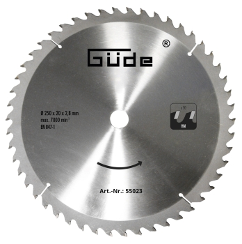 GÜDE Holzsägeblatt HM 250x20 mm - 50 Zähne - Ersatzblatt Sägeblatt 