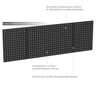 GÜDE Lochwand Set GL 1709 XL Rückwand 3-teilig Werkzeughalter 9x9 Lochmatrix 