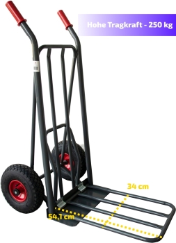 RAVENDO Profi Sackkarre klappbar Luftrad 250kg mit EasyTip 50% Gewichtsbelastung 