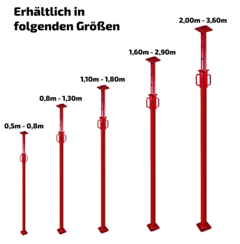Baustütze Bausprieß Deckenstütze Fensterstütze Baustützen 0,8 - 1,3m 50Stück  