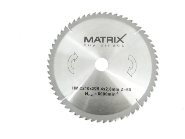 MATRIX Sägeblatt 210 x 25,4 x 2,8 60 Zähne Hartmetall Ersatzsägeblatt 