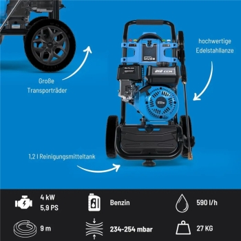 GÜDE Benzin Hochdruckreiniger Fuel 250 – 234 bar, 590 l/h, 4-Takt Motor 