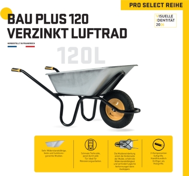 HAEMMERLIN Schubkarre BAU PLUS 120L verzinkt mit Luftrad 250kg Tragkraft 