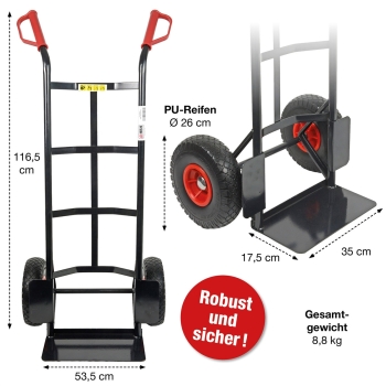 HBH® Sackkarre 200kg Pu-Rad TK200PU01 schwarz Transportkarre Vollgummireifen 