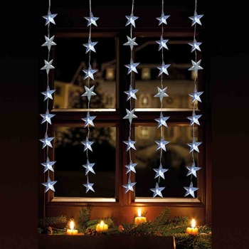 FHS LED-Vorhang 1 x 1,2 m, 5 Stränge x 8 Stern-Ornamente IP44 Außenadapter ***NEU*** 
