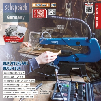 Scheppach Dekupiersäge SET mit 64 tlg Werkzeugset und 60 Sägeblätter DECO-FLEX 
