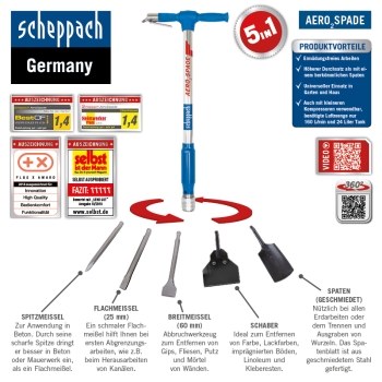 SCHEPPACH Druckluft Spaten Meißel Hammer 5in1 Werkzeug für Kompressor Aero²Spade 