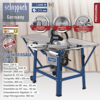 SCHEPPACH TS310 Tischkreissäge Kreissäge Tischsäge Holzsäge mit 2.Sägeblatt 230V 