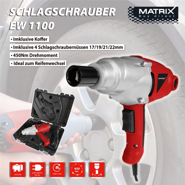 MATRIX EW 1100 Schlagschrauber elektro 230V inkl. Stecknüsse *GEBRAUCHT* 