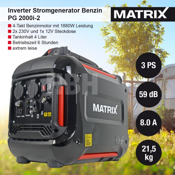 MATRIX Notstromaggregat Stromerzeuger Stromgenerator Inverter Benzin PG2000i-2