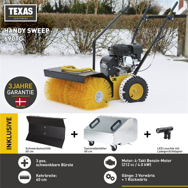 TEXAS Handy Sweep 690TG 3in1 Kehrmaschine Benzin Schneeschild 60cm *GEBRAUCHT* 