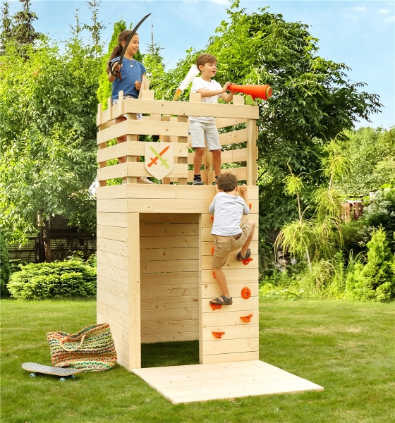 SOULET Spielturm Knight Gartenhütte Holzhaus Outdoor Kinderspielhaus für 6Kinder 