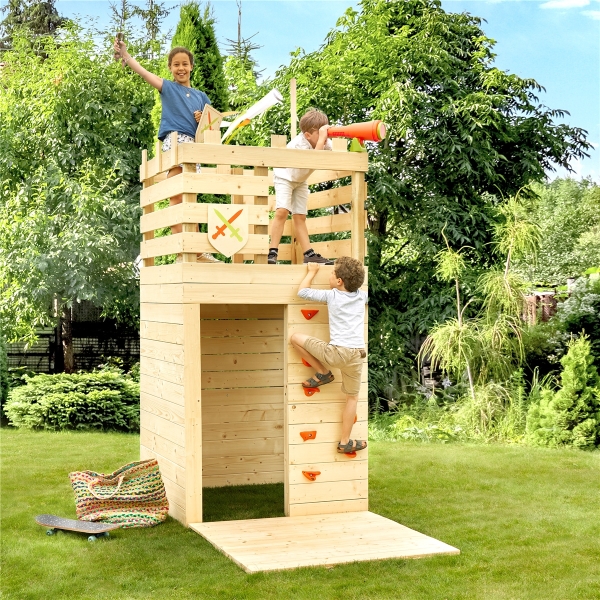SOULET Spielturm Knight Gartenhütte Holzhaus Outdoor Kinderspielhaus für 6Kinder 