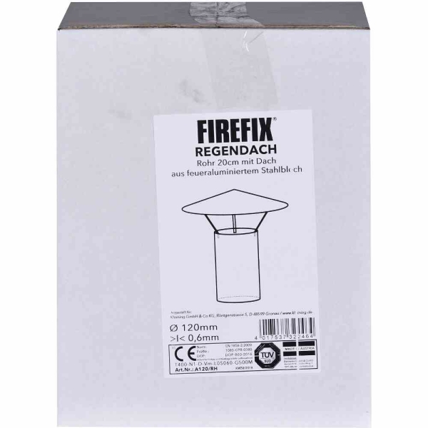 FIREFIX FAL Regenhaube Ø 110 mm, für Ofenrohr, Silber, verzinkt, Höhe 420 mm 