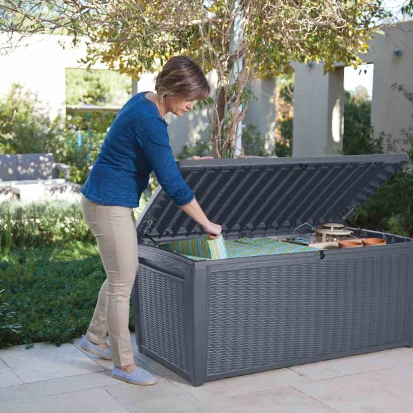 KETER Kissenbox Rattanoptik Sumatra, anthrazit 145x73x64 cm, Kunststoffgeflecht 