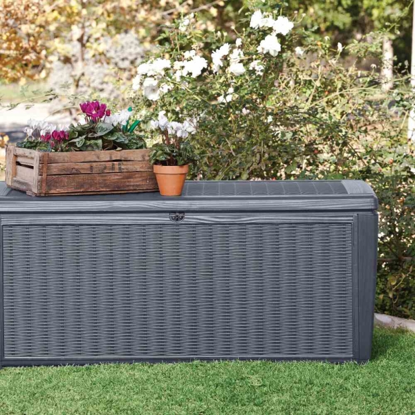 KETER Kissenbox Rattanoptik Sumatra, anthrazit 145x73x64 cm, Kunststoffgeflecht 