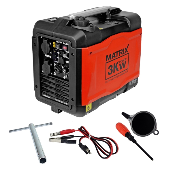 MATRIX Notstromaggregat Stromerzeuger Stromgenerator Inverter Benzin PG3000i-USB  
