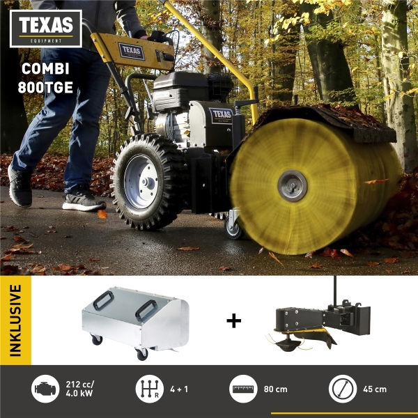 TEXAS Kehrmaschine Benzin Schneeräumer Laubsammler Trimmer Combi 800TGE Set 4in1 