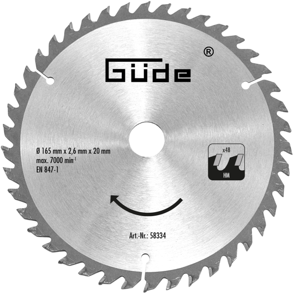 GÜDE Holzsägeblatt HM 165x20 mm - 48 Zähne - Ersatzblatt Sägeblatt 