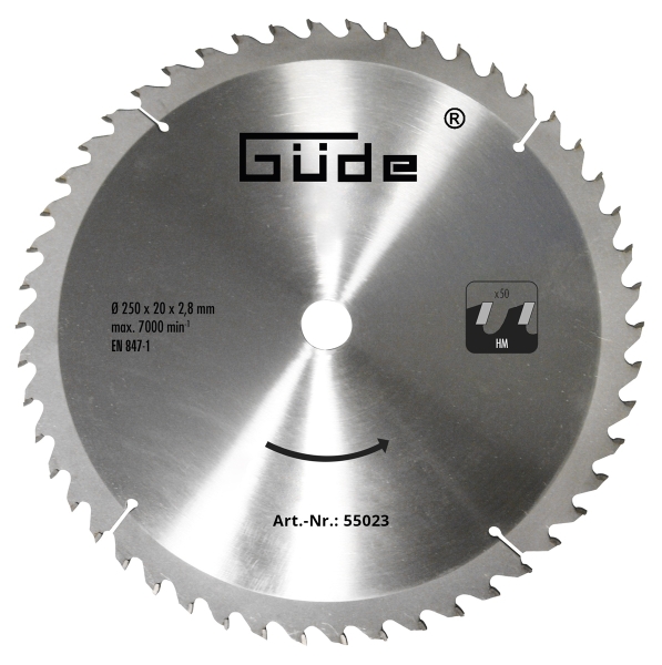GÜDE Holzsägeblatt HM 250x20 mm - 50 Zähne - Ersatzblatt Sägeblatt 