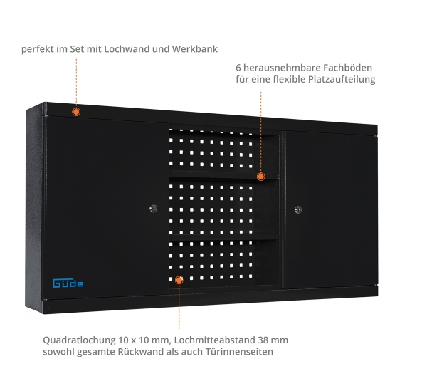 GÜDE Werkstatteinrichtung Wandschrank Schrank Werkzeugschrank 1200/1 Schwarz 