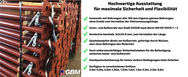 Baustütze Bausprieß Deckenstütze Fensterstütze Baustützen Stahlstützen 0,8-1,3m 