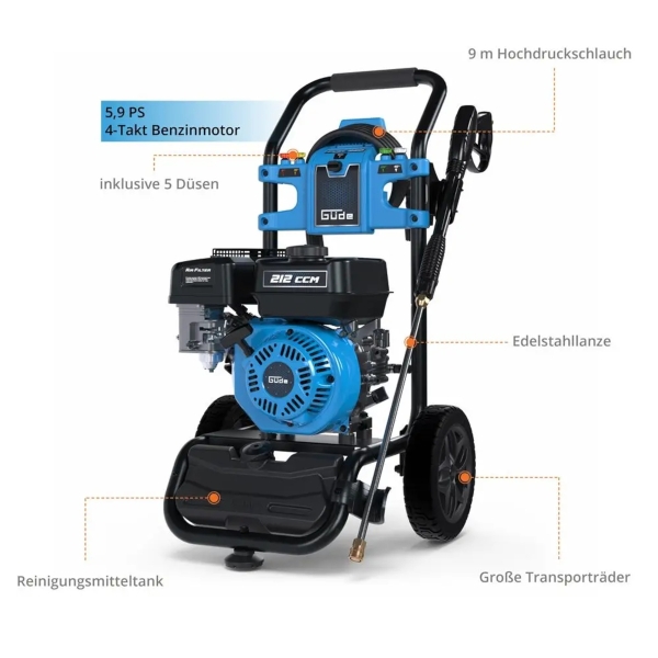 GÜDE Benzin Hochdruckreiniger Fuel 250 – 234 bar, 590 l/h, 4-Takt Motor 