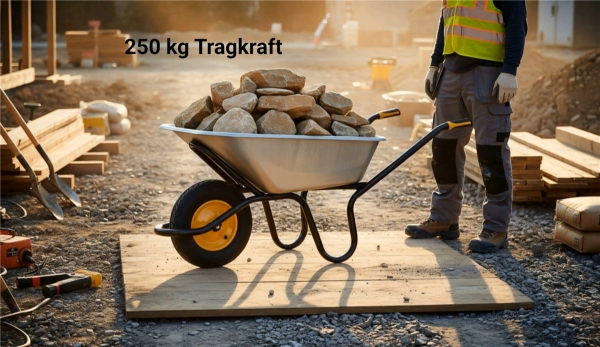 HAEMMERLIN Schubkarre BAU PLUS 120L verzinkt mit Luftrad 250kg Tragkraft 