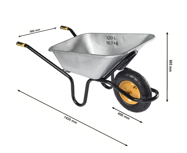 HAEMMERLIN Bauschubkarre Schubkarre Aktiv Excellium Plus 120 Luftrad 120l 250kg 