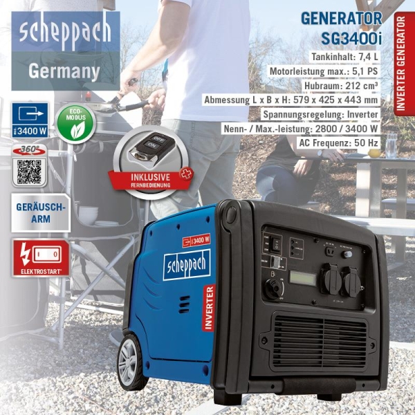 SCHEPPACH SG3400i Inverter Stromerzeuger Notstromaggregat Generator Benzin 5,1PS