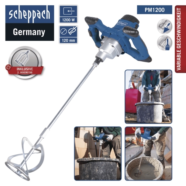 SCHEPPACH PM1200 Handrührgerät Betonmischer Mörtelrührer Rührwerk Zementmischer 