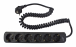 as-Schwabe 11462 Steckdosenleiste 6-fach, 2,5 m Spiralkabel, schwarz ***NEU***